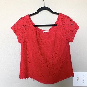 Wayf | Red Off the Shoulder Lace Top | Medium